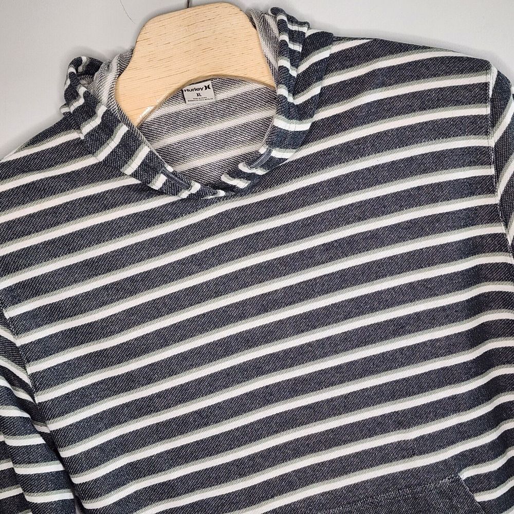 Hurley Hoodie Mens XL Gray Teal White Striped Breathable Lightweight Pullover